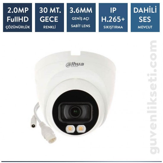 Dahua IPC-HDW2239T-AS-LED-0280B-S2 2 MP Full Color H.265+ IR Dome Sesli Kamera(30m Tamamlayıcı ISIK)